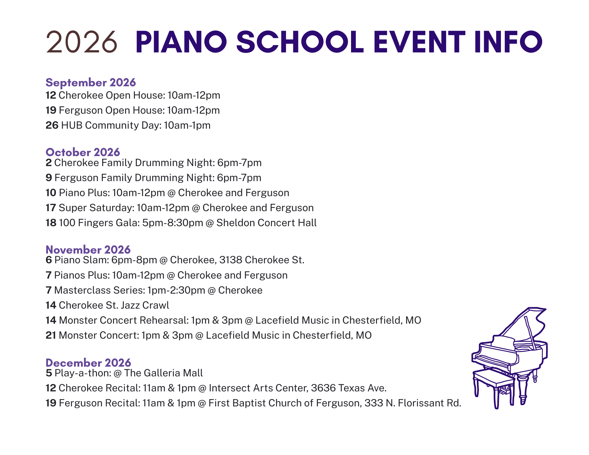 Piano School 2026 Event Information Sheet
